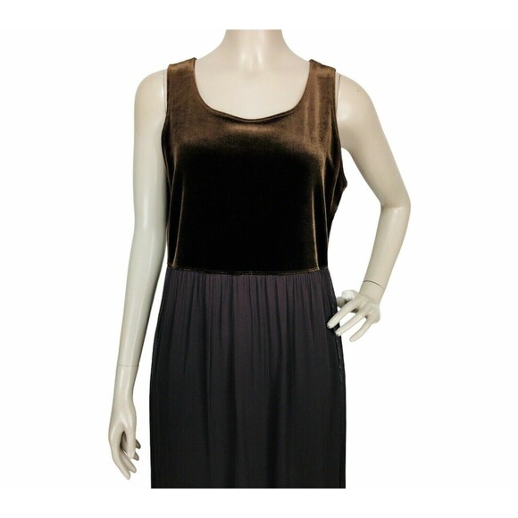 Vintage 90s Carole Little Brown Sleeveless Velvet Chiffon Overlay Maxi Dress - Picture 6 of 10